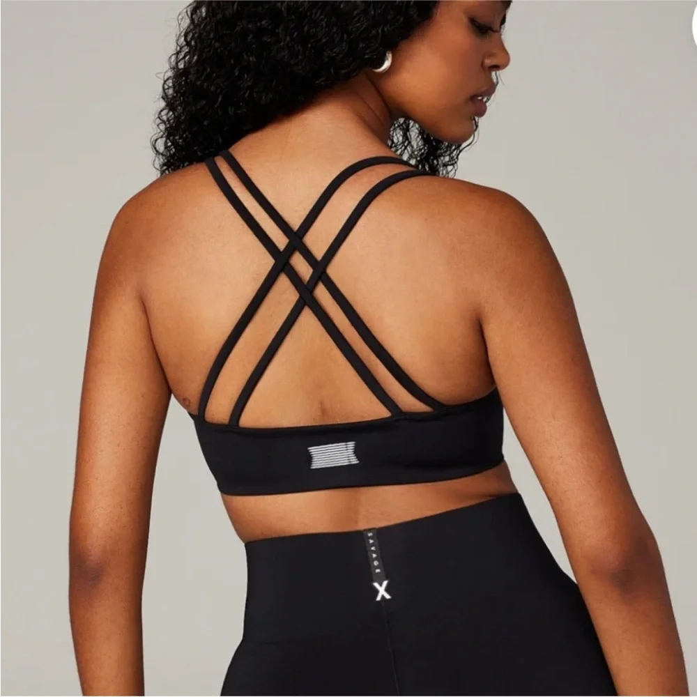 Savage X Fenty On Rihpeat Low Impact Black Caviar Strappy Sports Bra